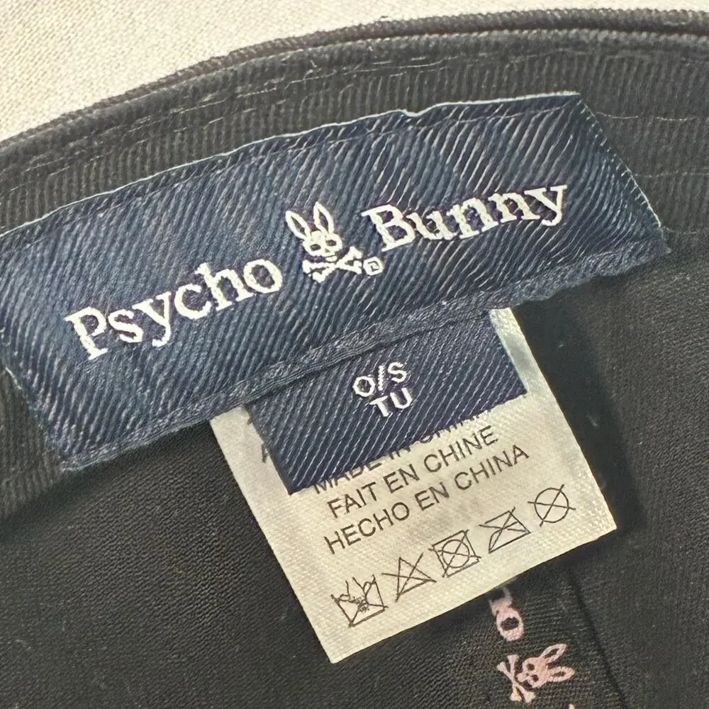 Psycho Bunny Skull & Crossbones Bunny Logo Hat Black Adjustable Cap